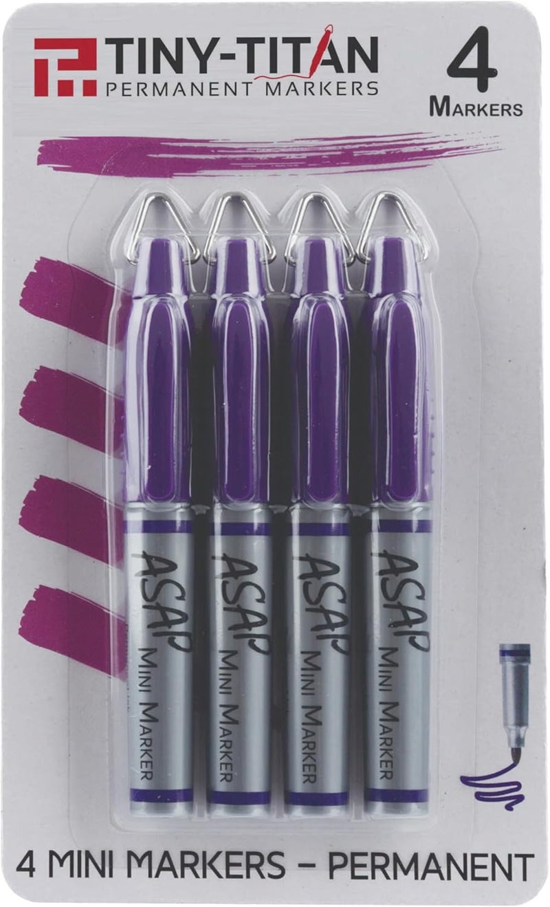 Tiny-Titan Mini Markers, Keychain Clip, Golf Ball Marker, Clip On Nurse's Badge - Purple Ink - Fine Point - 4 Pens - Image 1